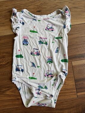 Angel Dear Bamboo White One-Piece with Pink, Green & Blue Golf Cart Print